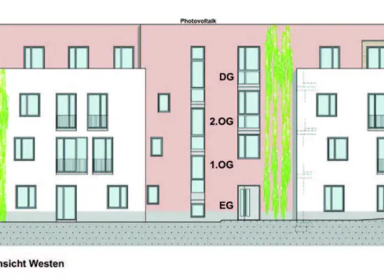 Haus 4 Ansicht Westen der Immobilien: Kompaktes Wohnjuwel im Schnellermühlen Quartier– Charmantes 1-Zimmer-Apartment im Grünen (Foto)