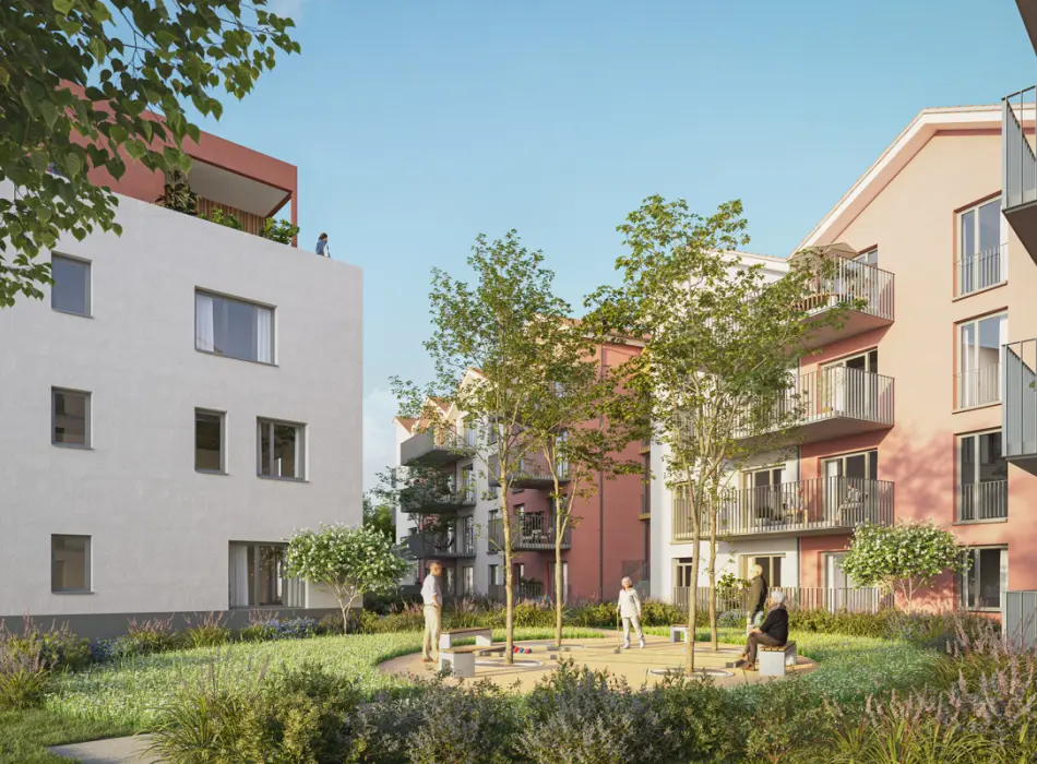 Visualisierung Schnellermühlen Quartier der Immobilien: Leben im Grünen: Neubauwohnung im Schnellermühlen Quartier direkt an der Pfinz (Titelbild)