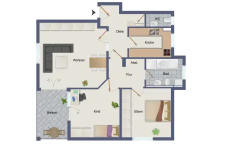 2. OGder Immobilien: Top-Lage! Sonnige 3-Zimmer-ETW mit tollem Balkon und Garage auf Erbbaugrundstück! (Grundriss)