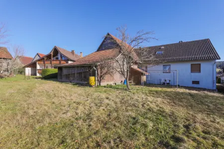Rückansichtder Immobilien: Zwei Häuser auf großem Grundstück (Foto)