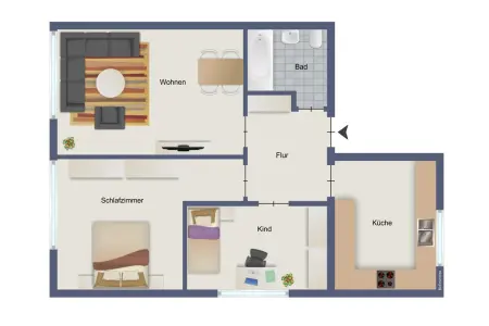 EG der Immobilie: Vermietete 3-Zimmer-Etagenwohnung mit Loggia in Pforzheim-Nordstadt (Grundriss)