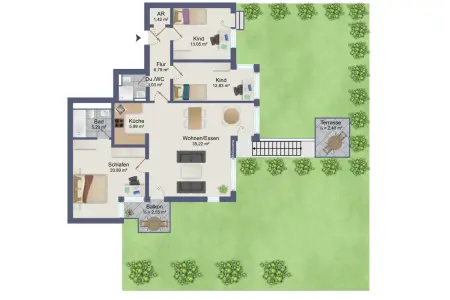 Hochparterre der Immobilie: Hier bleiben keine Wünsche offen! Helle 4,5- Zimmer-Wohnung in Berghausen (Grundriss)