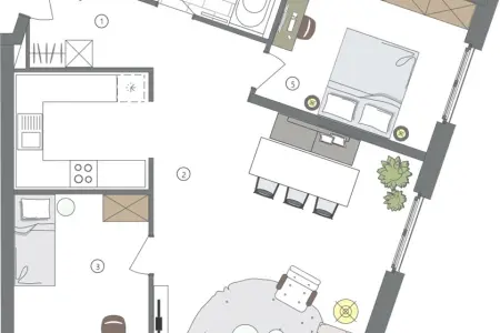H5-206der Immobilien: Eleganz & Wohnkomfort – Neubauwohnung mit Loggia & Concierge-Service (Grundriss)