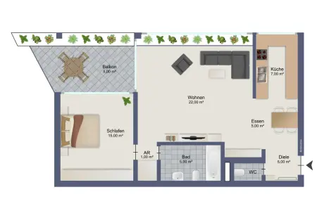 Grundrissder Immobilien: Gepflegte 2-Zimmer-Wohnung mit Balkon in Eisingen – Ideal für Singles, Paare & Kapitalanleger! (Grundriss)