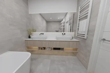 Badezimmer der Immobilie: Grünes Glück im Erdgeschoss – mit Terrasse (Foto)