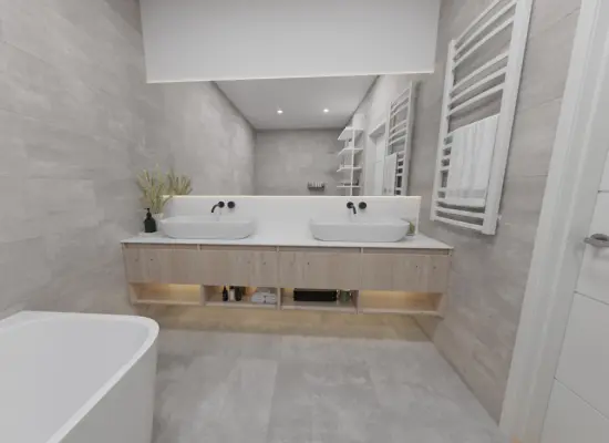 Badezimmerder Immobilien: Grünes Glück im Erdgeschoss – mit Terrasse (Foto)