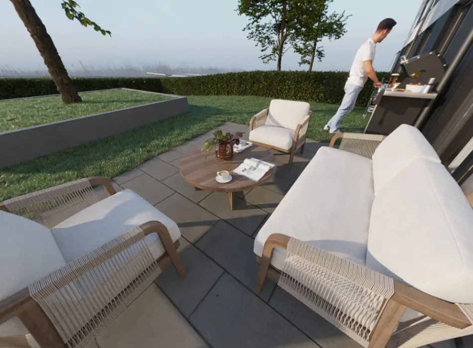 Visualisierung Terrasseder Immobilien: Wohnen mit Garten: Ihr neues Zuhause zum Ankommen und Wohlfühlen (Titelbild)