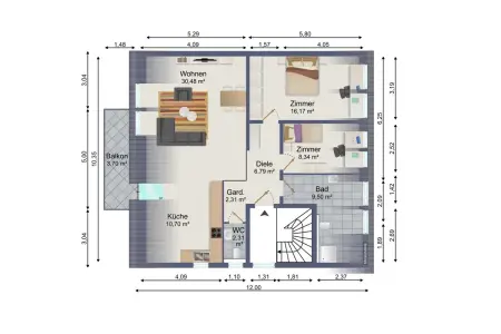 Grundriss der Immobilie: Ihr neues Zuhause: stilvolle 3,5-Zimmer-Wohnung mit Balkon und toller Aufteilung in KfW-55-Haus (Grundriss)