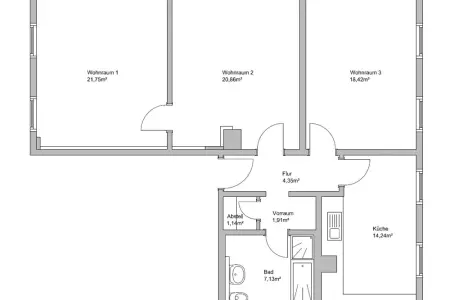 Grundriss 3 Zimmer der Immobilie: Charmante, sanierte 3-Zimmer-Wohnung mit EBK – hell, ruhig und nah an der Enz, nah am Bahnhof (Grundriss)
