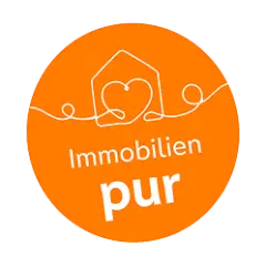 orangenes Siegel mit Text Immobilien pur