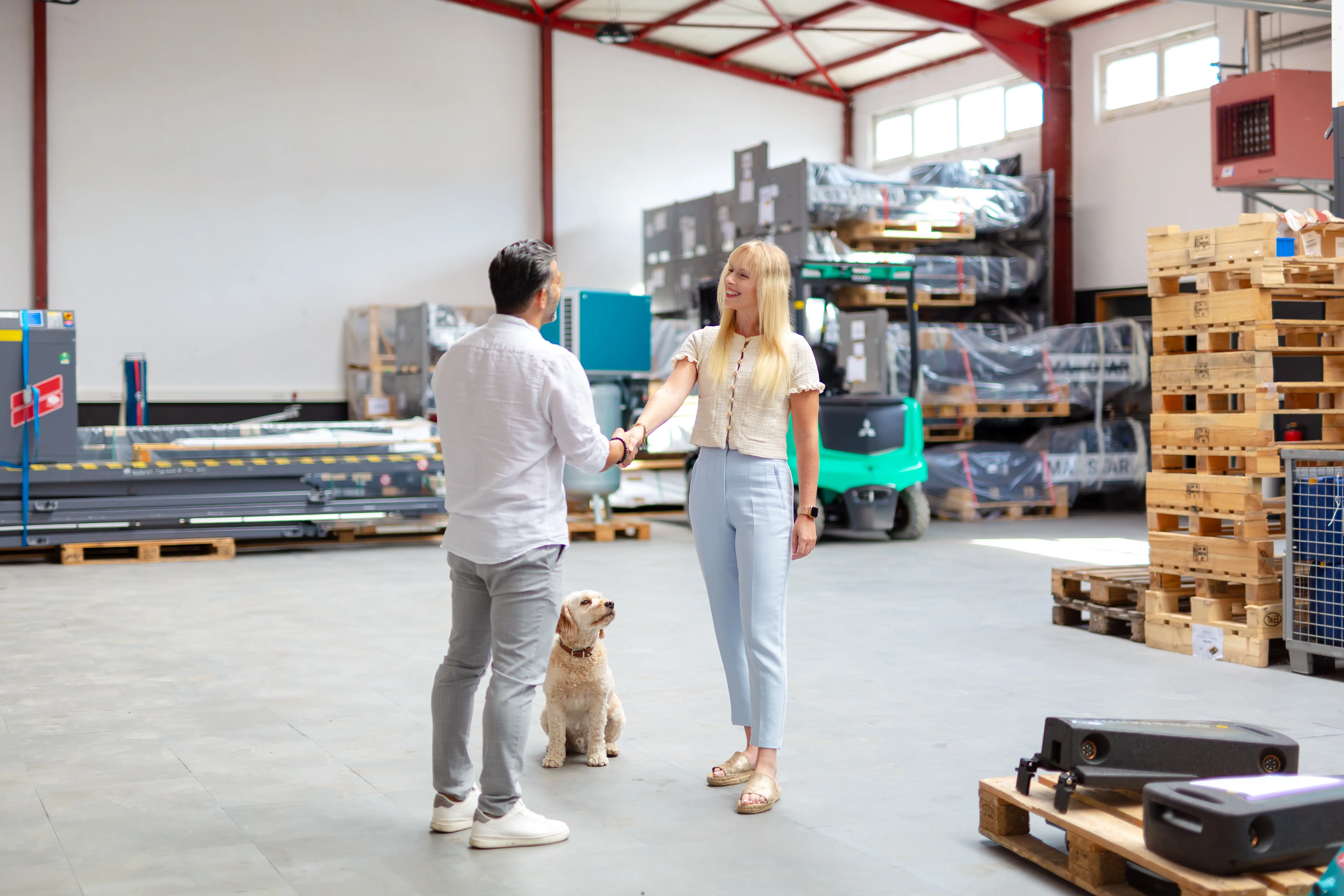 Immobilienmaklerin für Gewerbe und Kunde schütteln sich die Hand