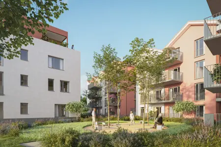 Außenansicht des Neubauprojekts Schnellermühlen Quartiers in Pfinztal